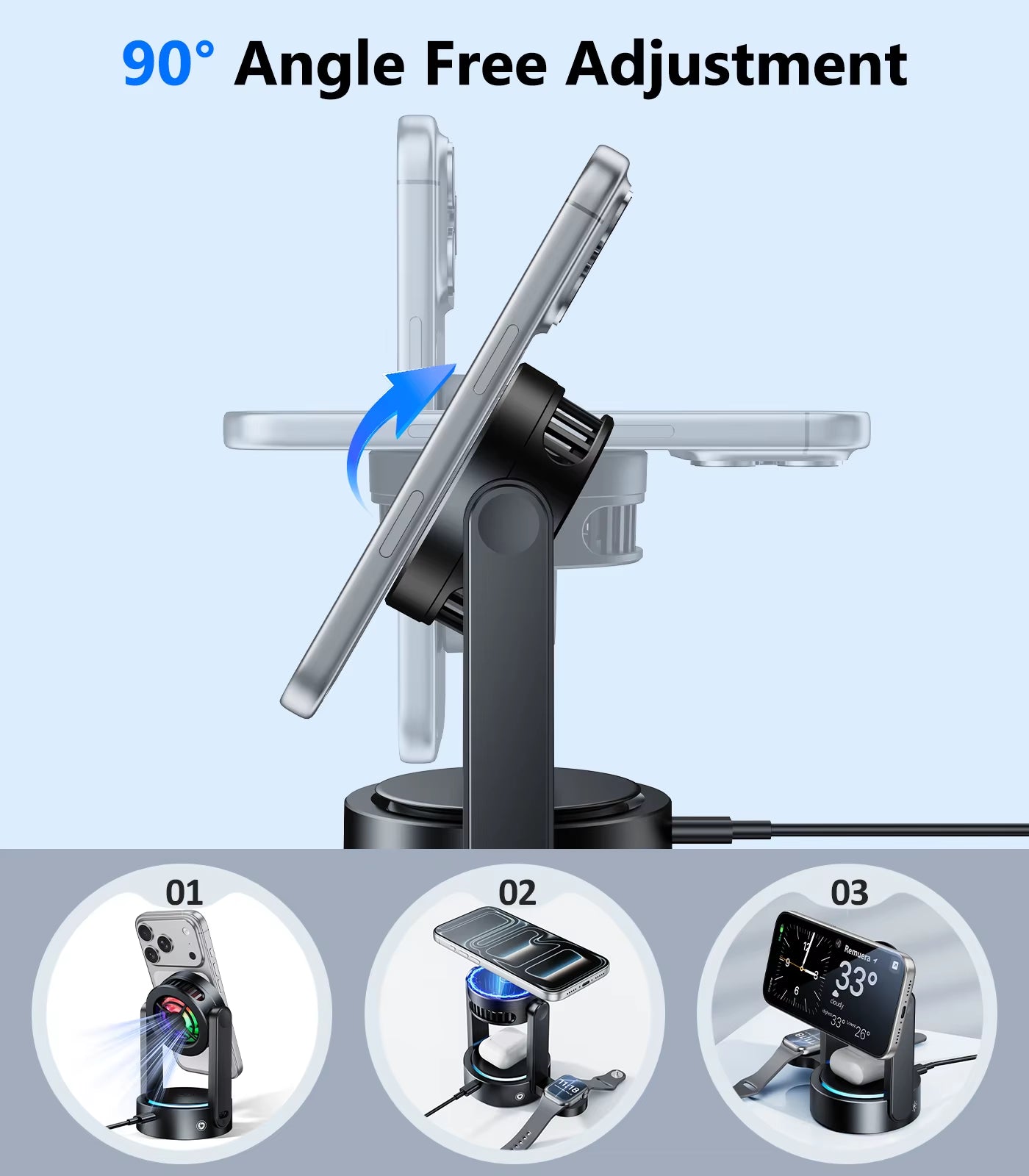 Eary 3 in 1 Wireless Charging Station for Apple for Magsafe Charger Stand for Iphone 17 16 15 14 for Airpods for Iwatch Series