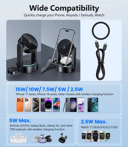 Eary 3 in 1 Wireless Charging Station for Apple for Magsafe Charger Stand for Iphone 17 16 15 14 for Airpods for Iwatch Series