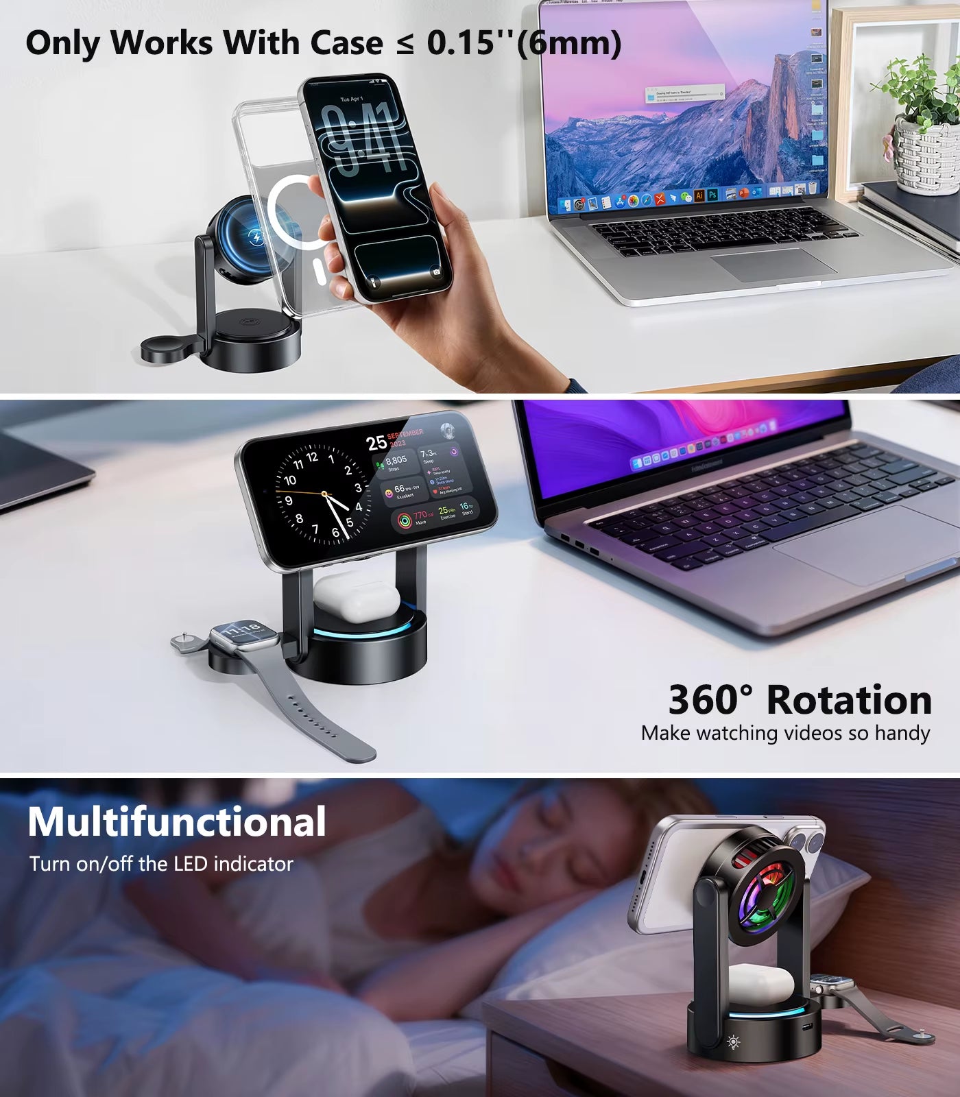 Eary 3 in 1 Wireless Charging Station for Apple for Magsafe Charger Stand for Iphone 17 16 15 14 for Airpods for Iwatch Series